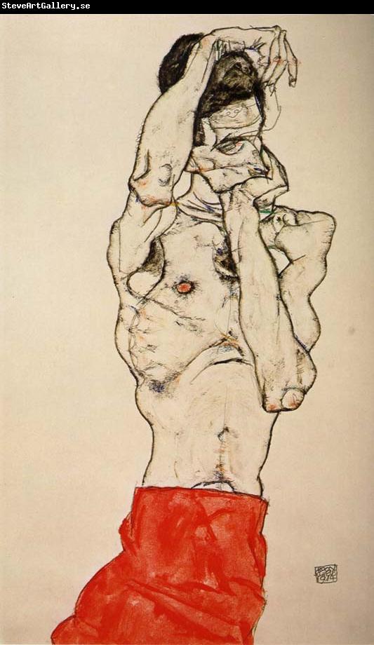 Egon Schiele Male nude with a Red Loincloth